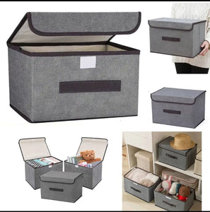 Fabric Folding Storage Box With Lid Dustproof - NightBug.pk