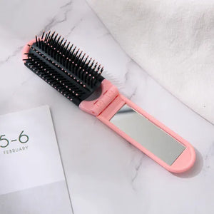 Portable 2-in-1 Hair Brush with Mirror - NightBug.pk