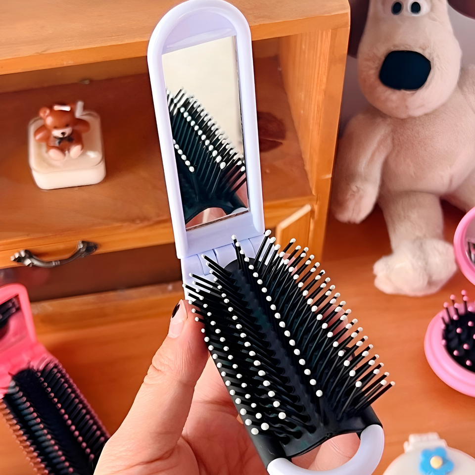 Portable 2-in-1 Hair Brush with Mirror - NightBug.pk